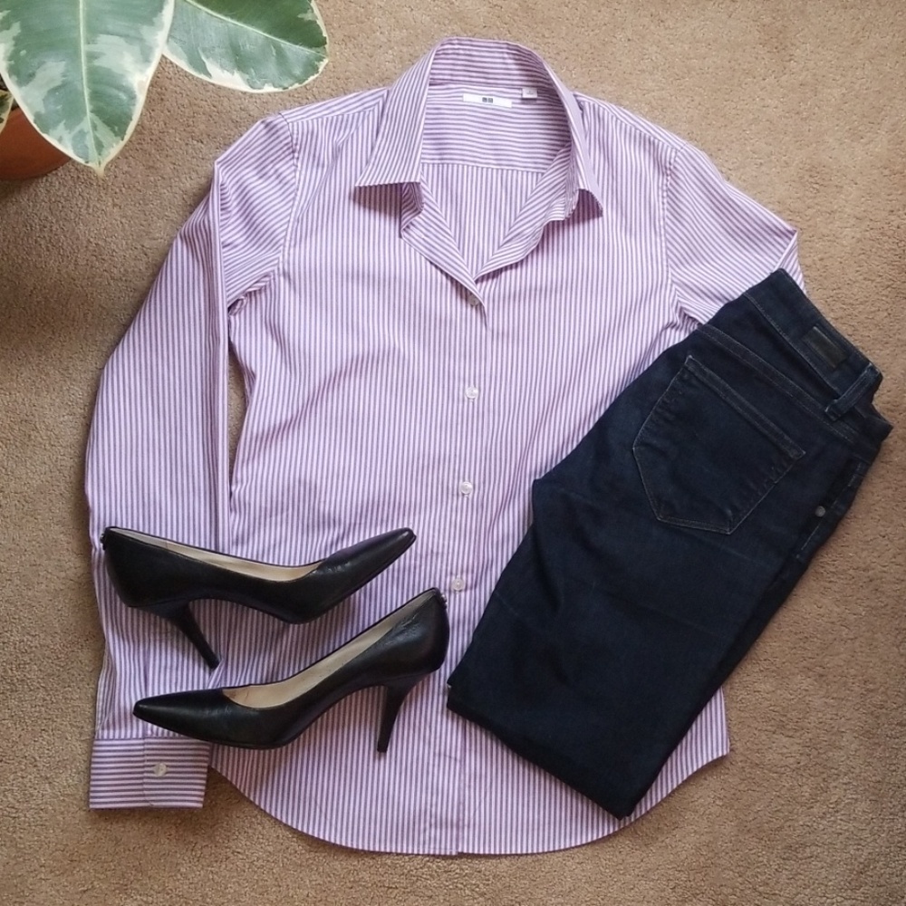 Uniqlo Lavender Lilac Purple Stripe Button Up
